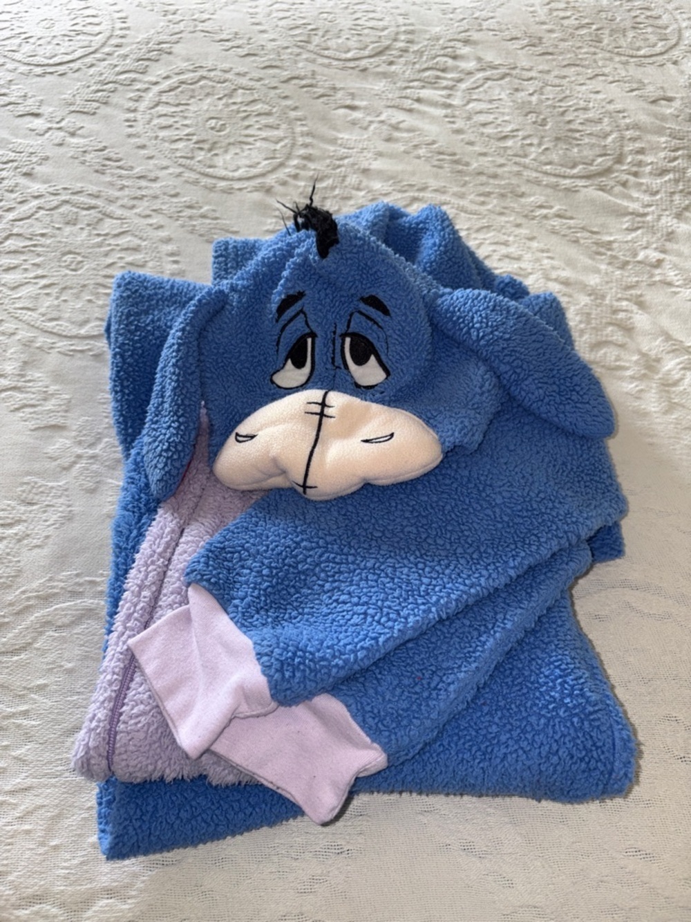 Disney Eeyore Unisex Blue Fuzzy Onesie with Pink Accents EUC L - Picture 8 of 9